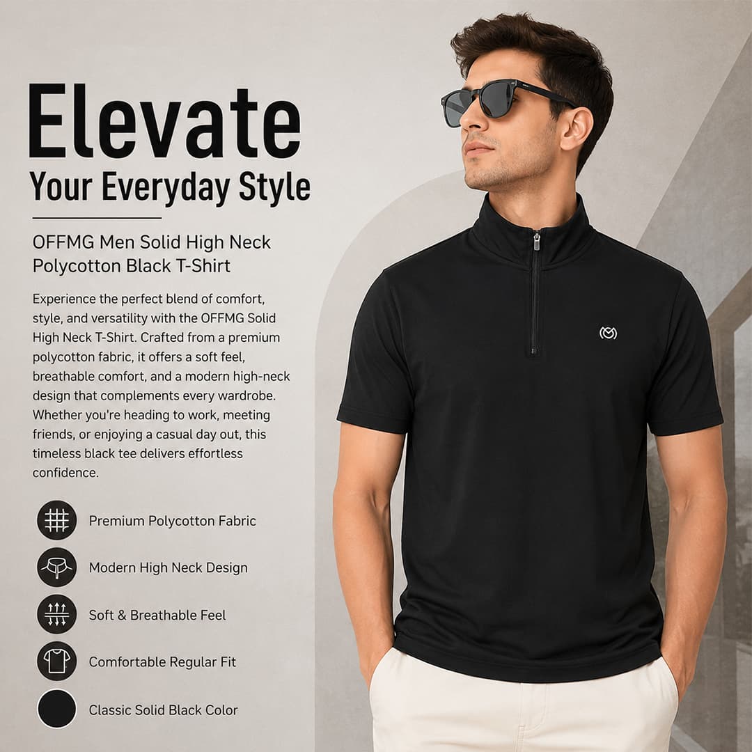 OFFMG Men's Minimal Black Half Zip T-Shirt